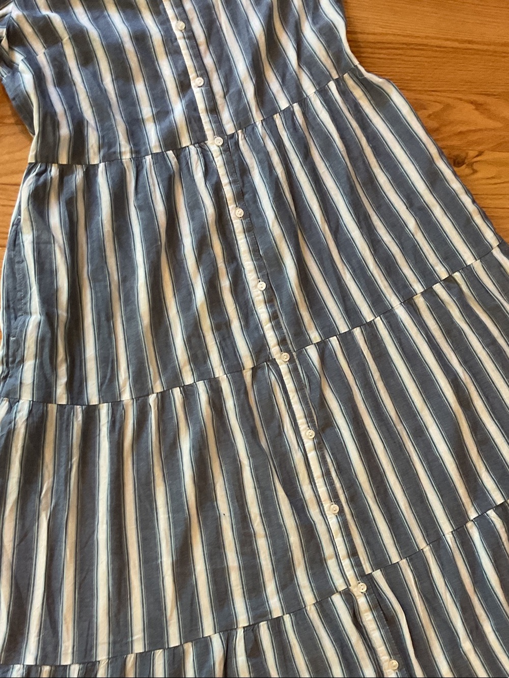 Old Navy Puff sleeve Striped Blue Midi Dress NWOT small bohemian flowy pockets - Picture 8 of 13